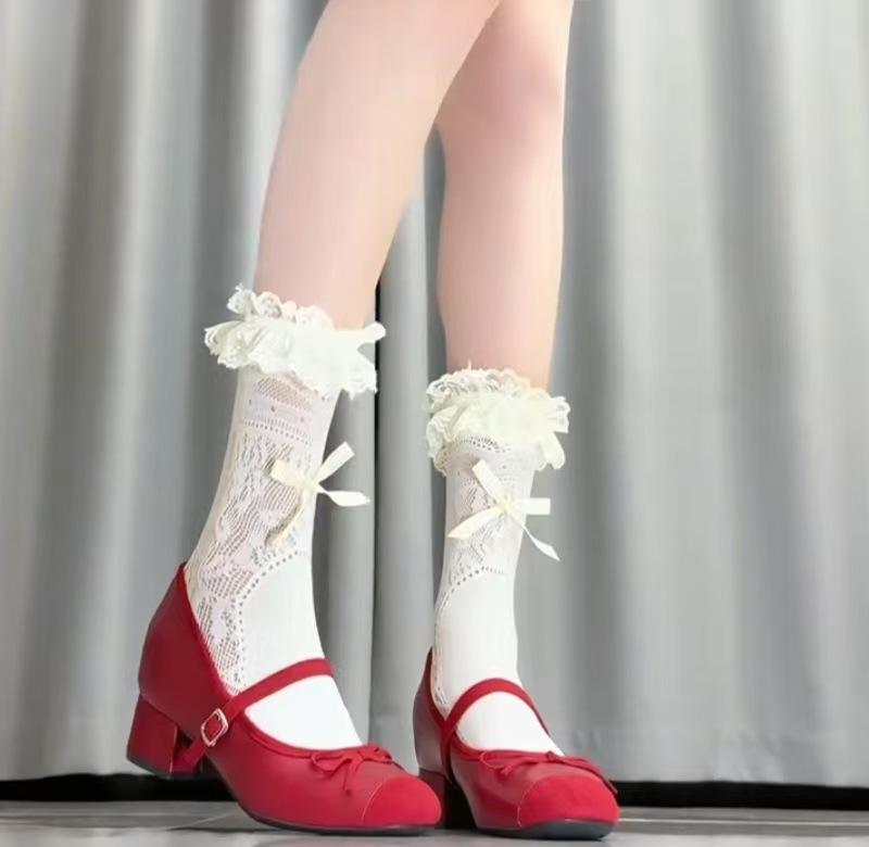 Summer lace lace mid-calf socks for women, lolita bow pile socks, y2k short socks, girlish style pic 3