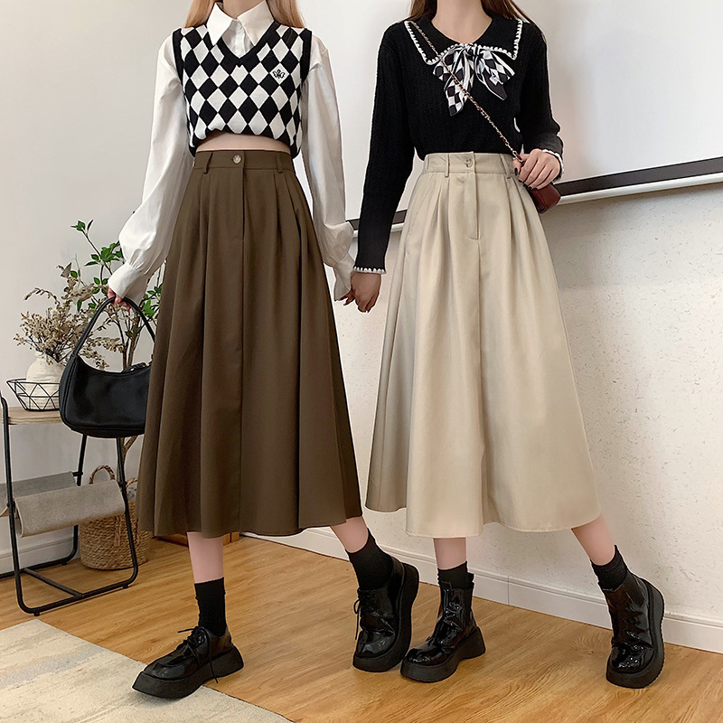 The new Korean-style slimming MIDI skirt for women in the 2022 autumn and winter season is in vogue with A large swing A-line skirt trend pic 8
