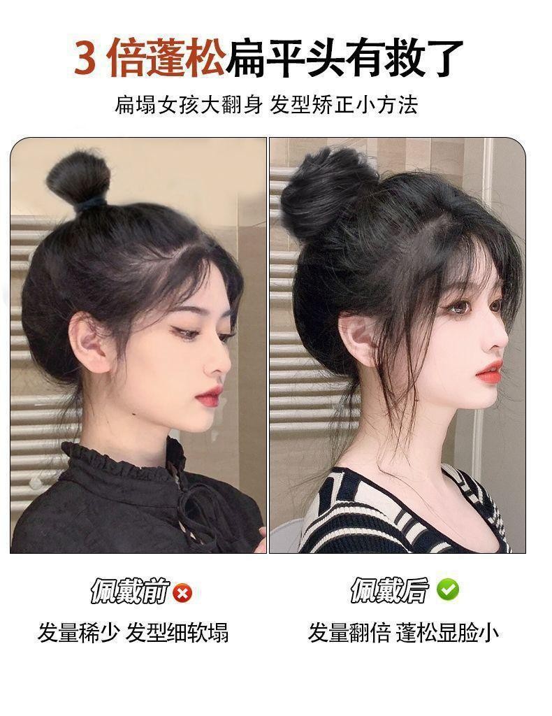 自然丸子头假发发圈外出增发量橡皮筋弹头绳懒人花苞盘发头花发饰详情2