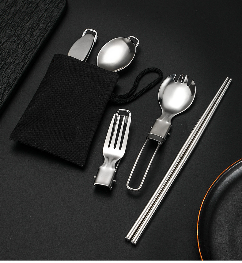 亚马逊304不锈钢折叠餐具套装刀叉勺筷子旅行便携式野餐跨境餐具详情16