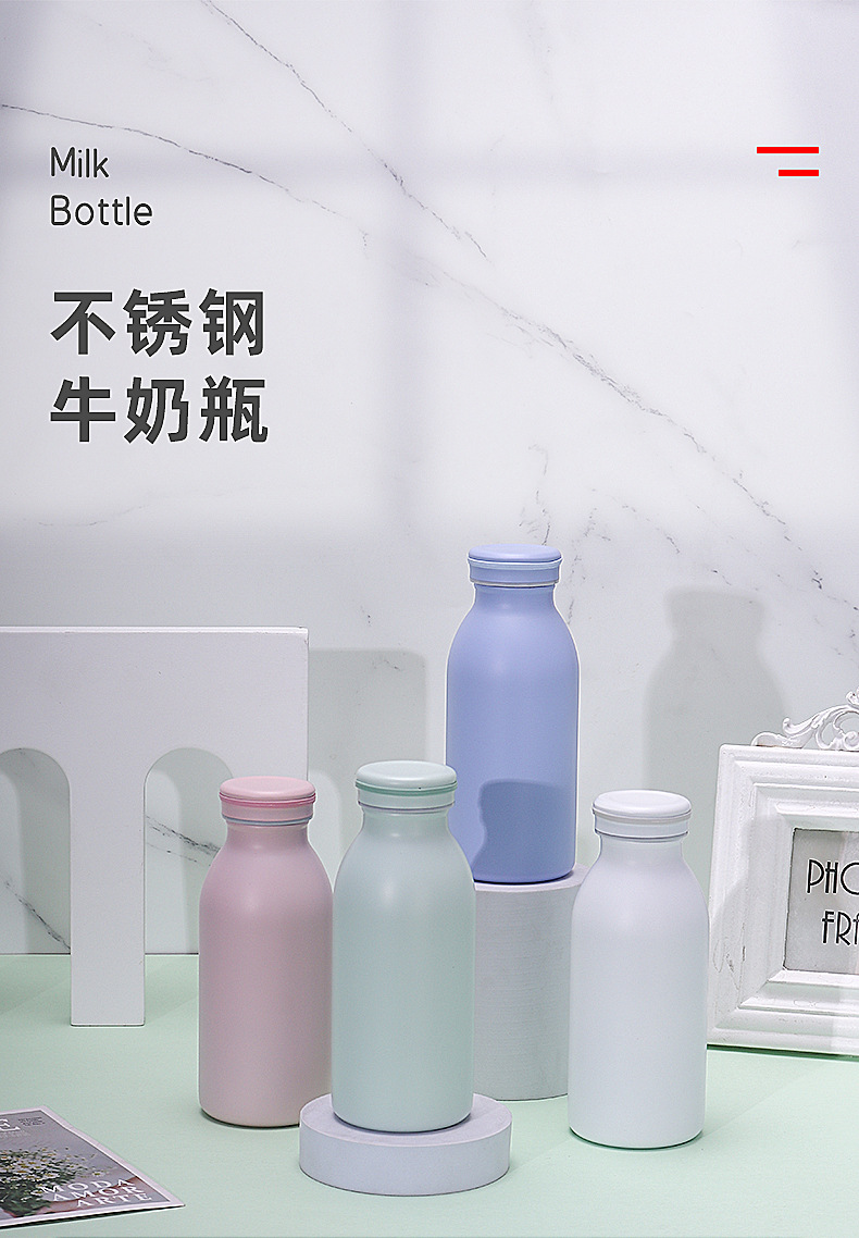 Wholesale of new cross-border stainless steel sports water bottles, creative straight double-layer milk bottles and fashionable vacuum insulated cups pic 4