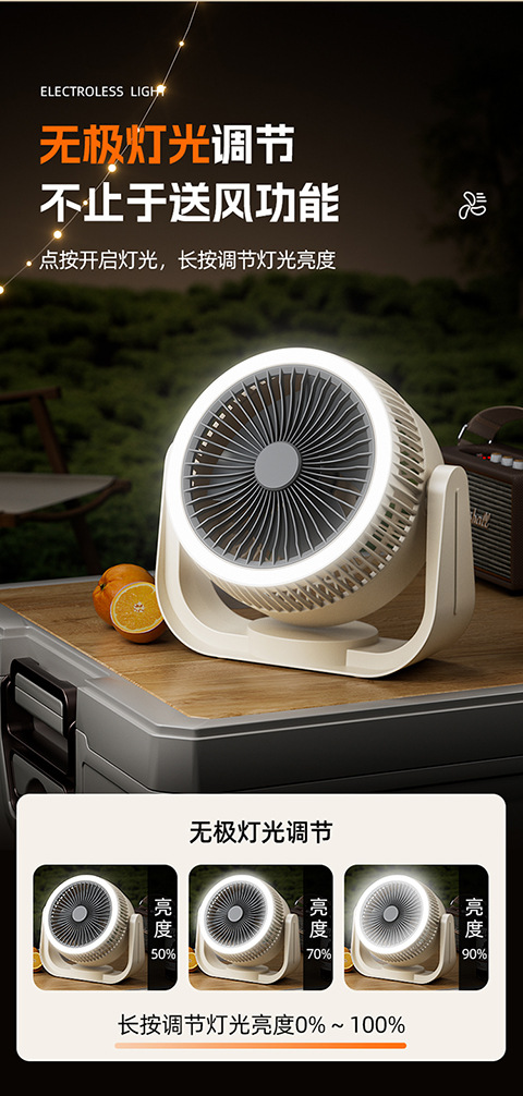 Cross-border new model light circulation fan for camping, office, student dormitory charging, night light fan M141 pic 4