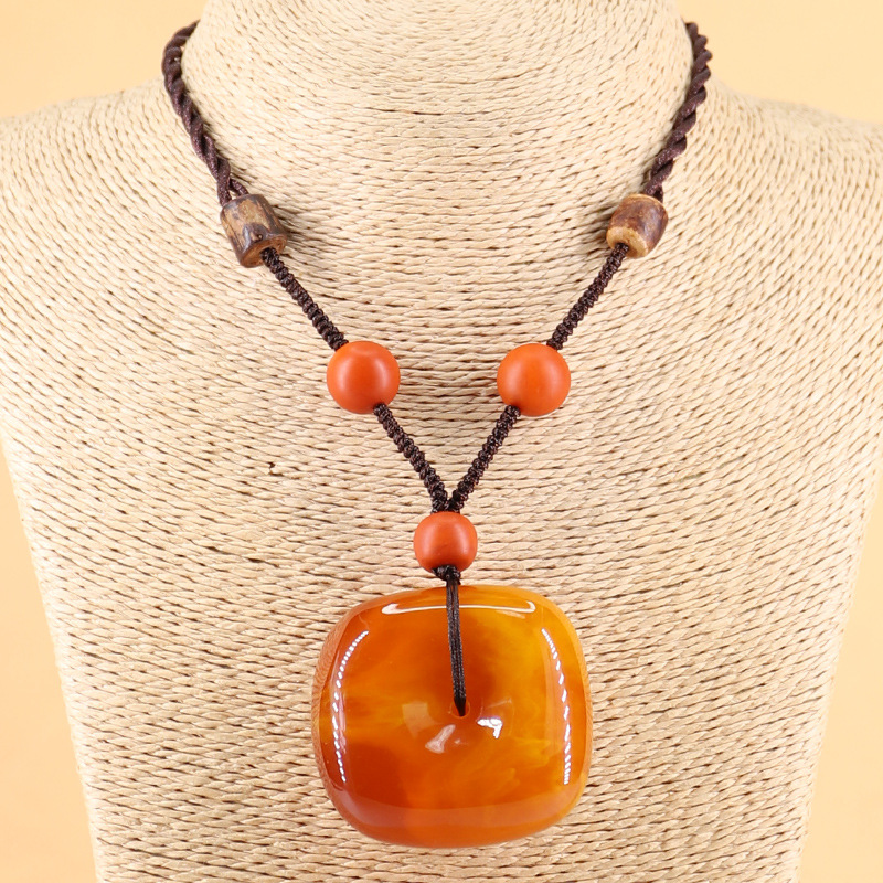 天然蜜蜡块平安扣吊坠毛衣链简单项链绳男女简约挂件直播货源批发详情7