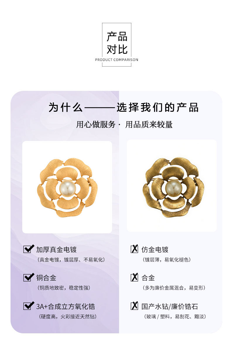 Original design, light luxury, retro gold brushed camellia brooch, fashionable and high-end suit jacket accessory pin pic 22