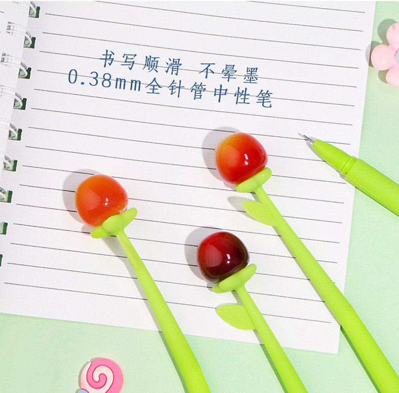 创意车厘子硅胶甩甩笔儿童签字笔手写文字笔批发樱桃造型文具用品详情12
