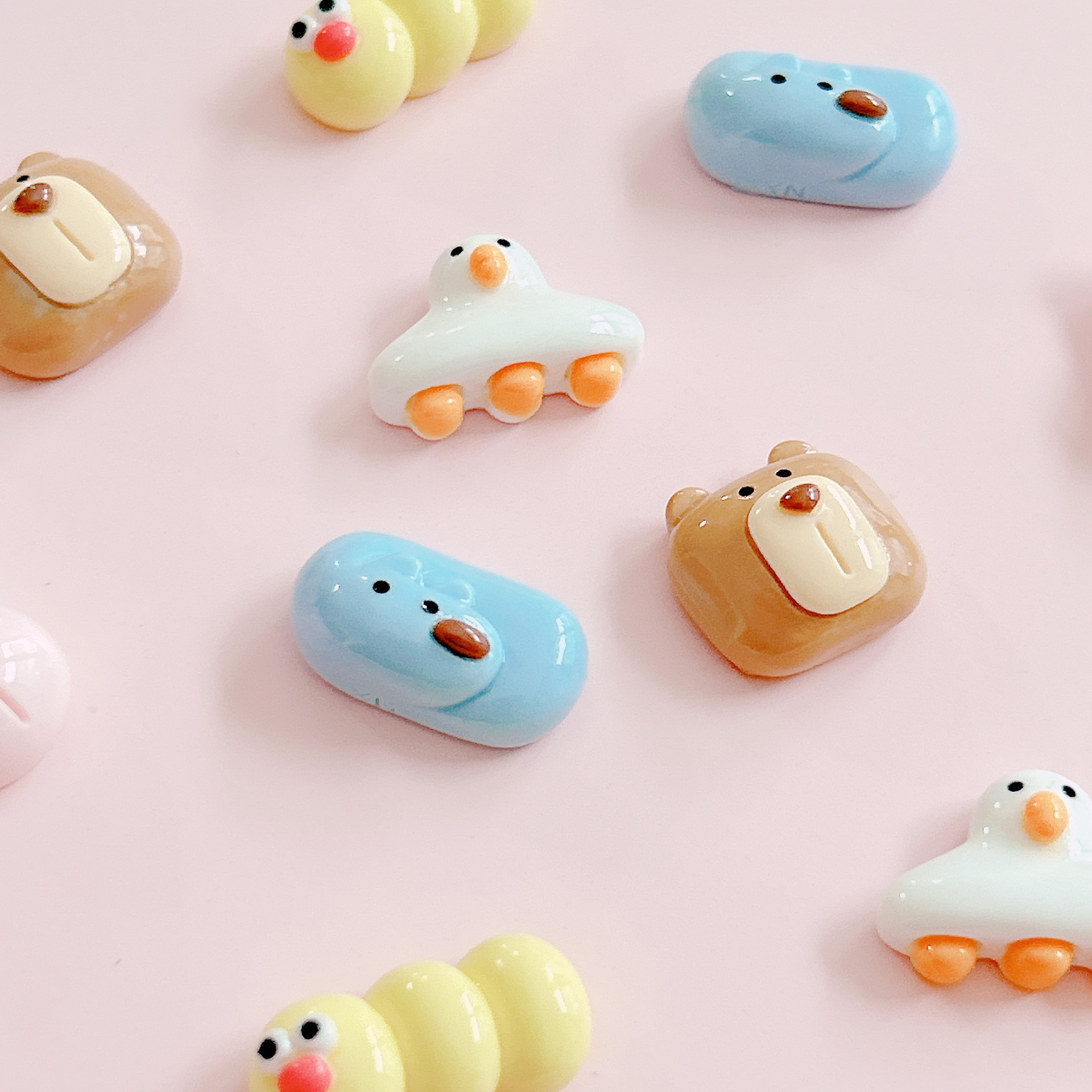 xn Funny Caterpillar, Coffee-colored bear and rabbit diy Resin jewelry accessories, Cartoon animal series material stickers pic 6