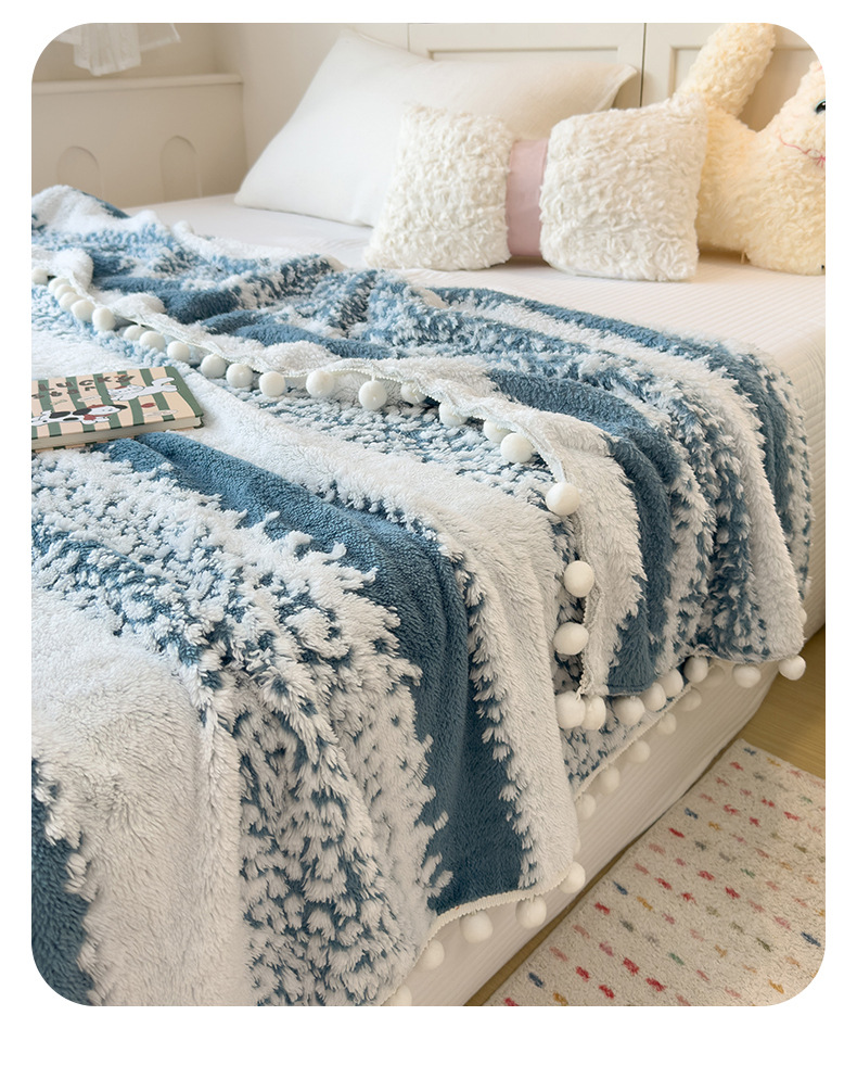 秋冬季新品星绒梦语毛球多功能毛毯云纹绒阳离子混纺毯子森语雪球详情10