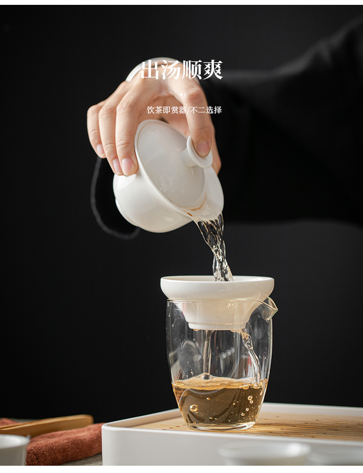 Dehua White Porcelain Kung Fu Travel Tea Set Company Annual Meeting Gift printed covered bowl Tea Cup with tea tray small set pic 11