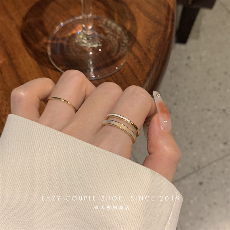 A light luxury mother-of-pearl double-layer plain ring ring that accentuates a slender hand and exudes a sense of sophistication. It features a unique and trendy open ring design on Instagram for women pic 9