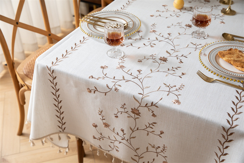 Amazon cross-border embroidered checkered flower tassel tablecloths, rectangular coffee tables, tablecloths and table coverings manufacturer embroidery pic 67