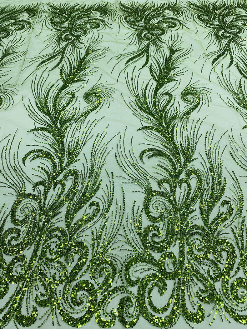 中大专供珠管珠子亮片网布蕾丝绣花婚纱礼服面料立体花朵亮片面料详情21