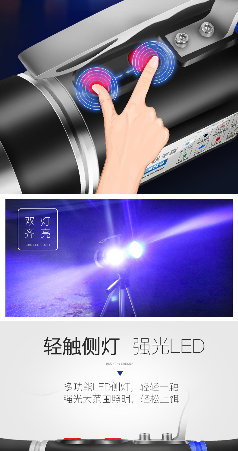 沃尔森厂家7010夜钓灯强光大功率台钓手电筒紫光氙气鱼夜光钓鱼灯详情12