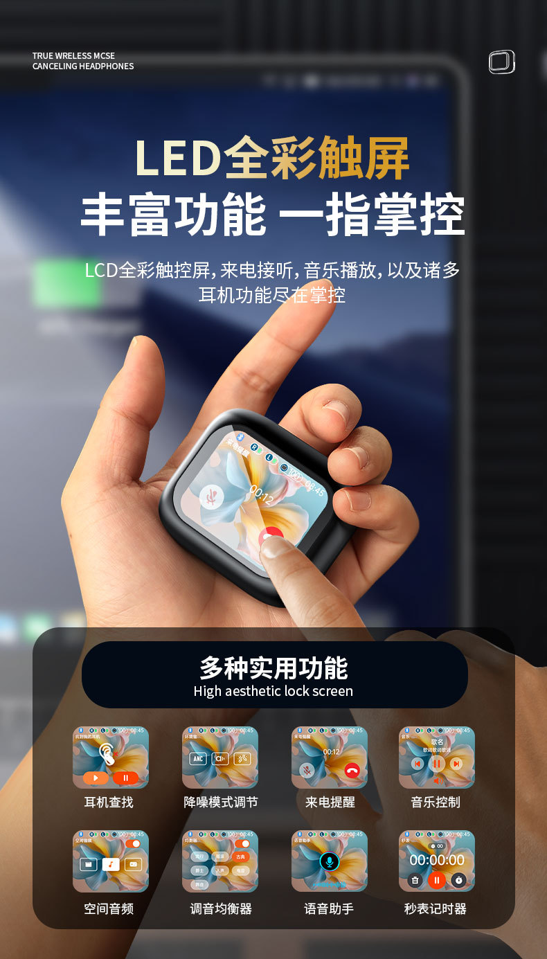 New cross-border ai translation noise-cancelling wireless TWS smart touch color screen Bluetooth headphones in-ear style pic 7