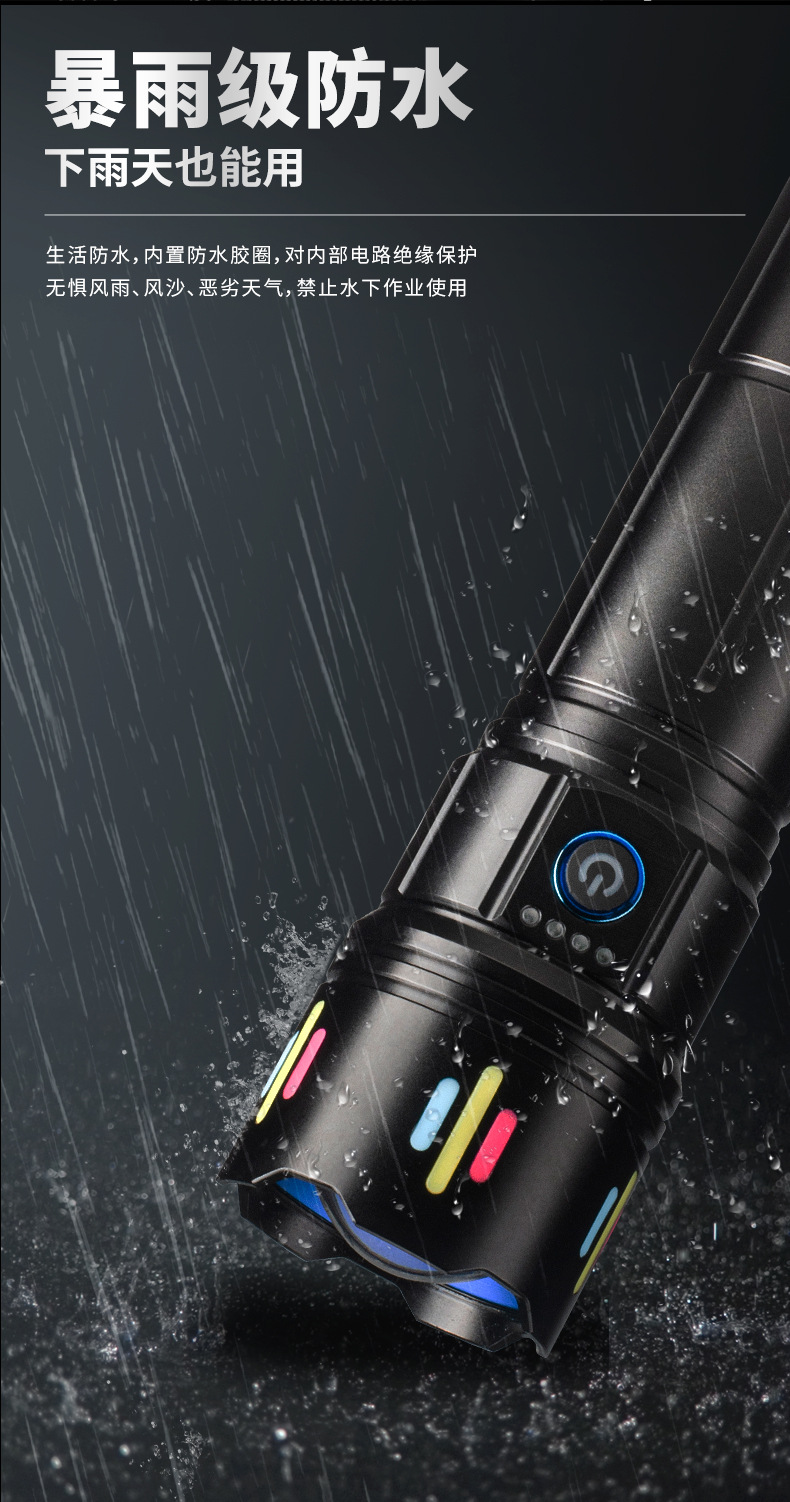 Cross-border high-intensity long-range zoom flashlight, white laser, outdoor patrol and exploration multi-functional portable flashlight with fluorescence pic 9