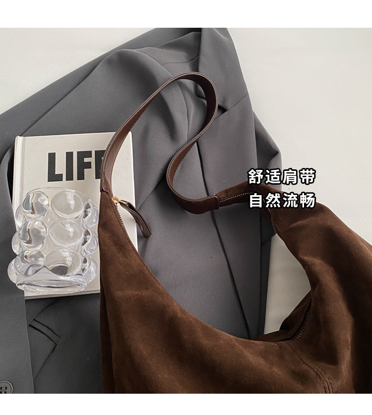 Retro matte tote bag, autumn and winter bag, commuter underarm bag, large-capacity single-shoulder tote bag, simple single-shoulder bag for women pic 3