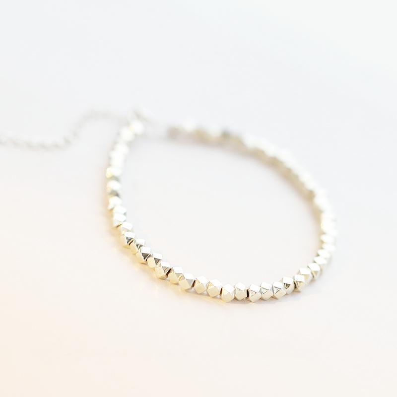 银贝S925纯银碎银子手链女不规则银菱形多面串珠福尾牌饰品批发详情6