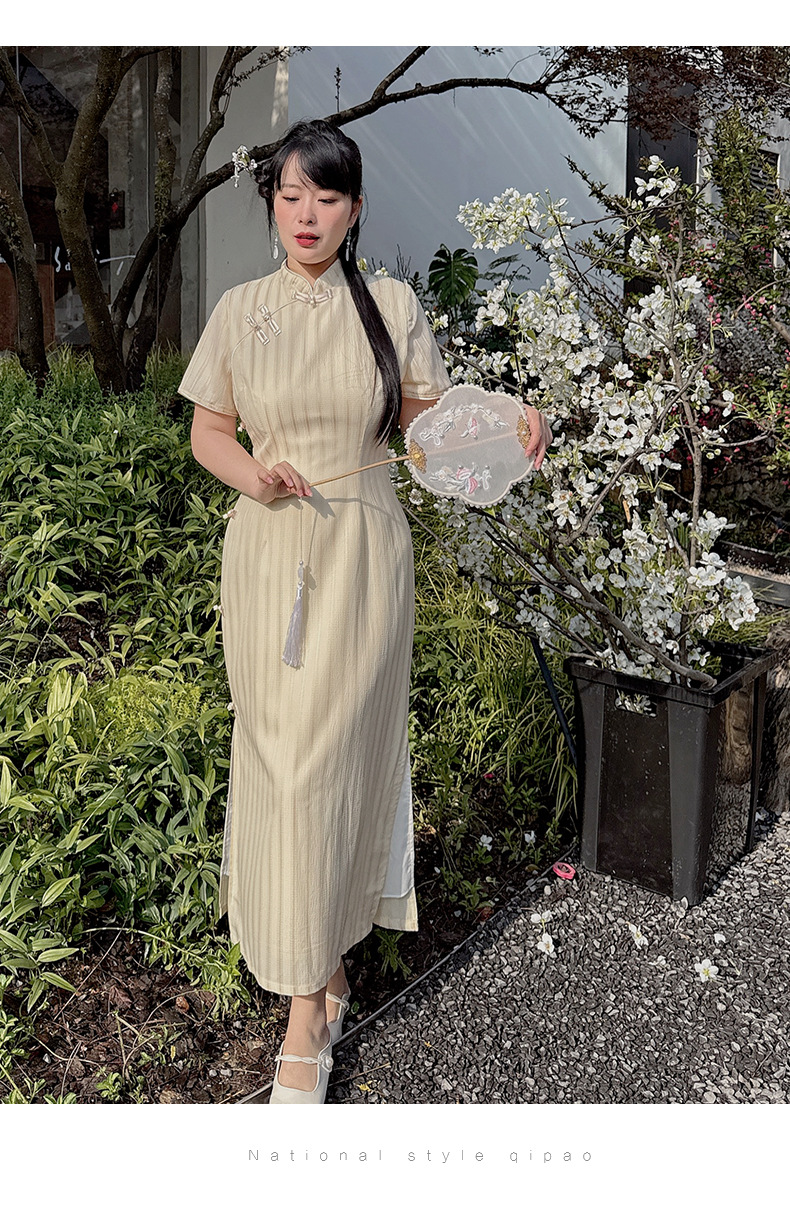 56146 French Summer Cheongsam 2025 New Style, everyday style, striped retro retro young cheongsam from the Republic of China era, large size pic 13