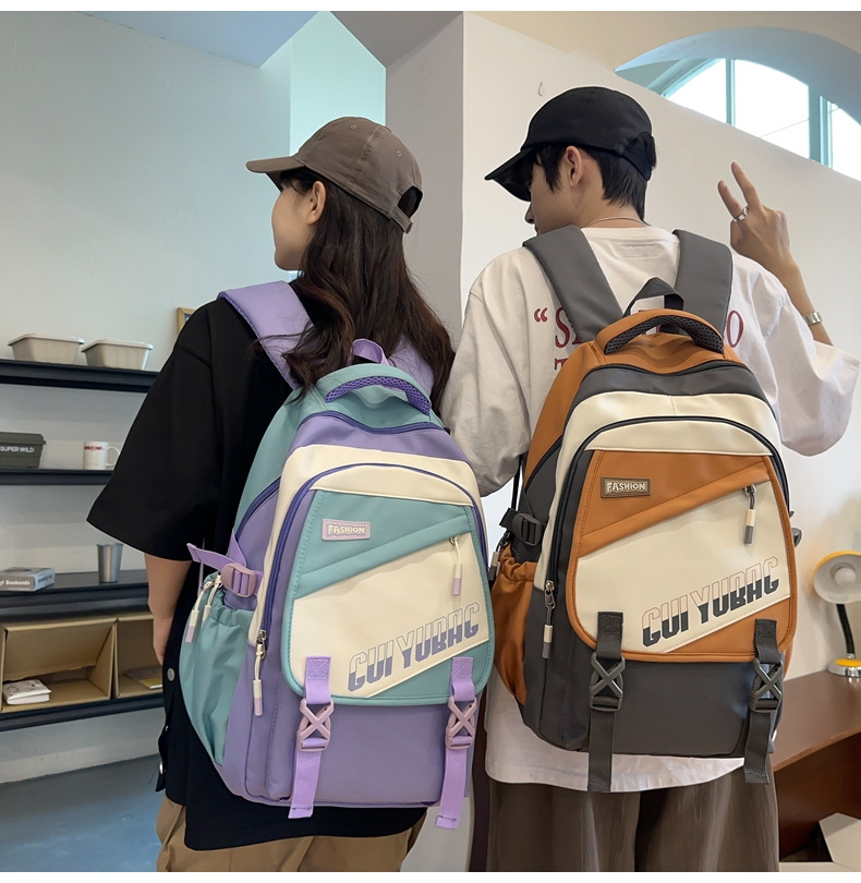 批发跨境双肩包韩版百搭书包撞色大学生高中大容量短途旅行背包详情29