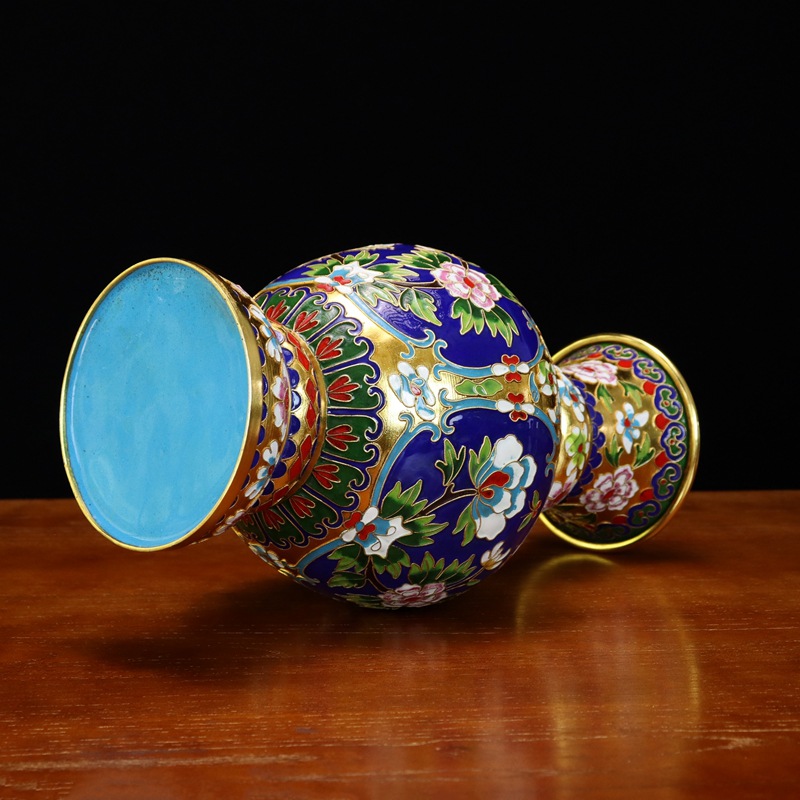Beijing Jingtai Blue Vase Ornament, Craft Gift, Cloisonne enamel filigree silver Blue 15-inch Noble Peony Flower Mushroom Vase pic 5