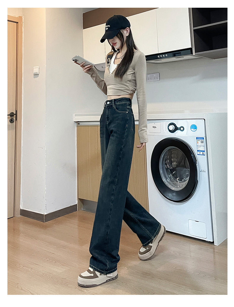 Straight-leg jeans for women in the spring and autumn of 2025, high-waisted light blue narrow style, slimming wide-leg pants, height-enhancing pants pic 27