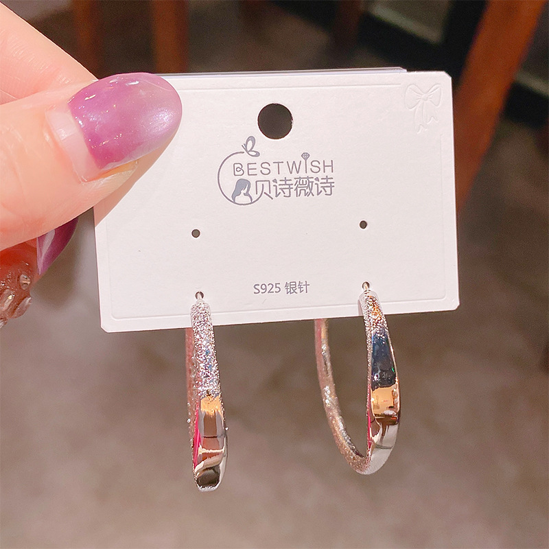 925银针冷淡风金属圆圈磨砂光面耳环女 时尚个性耳圈耳钉百搭耳饰详情7