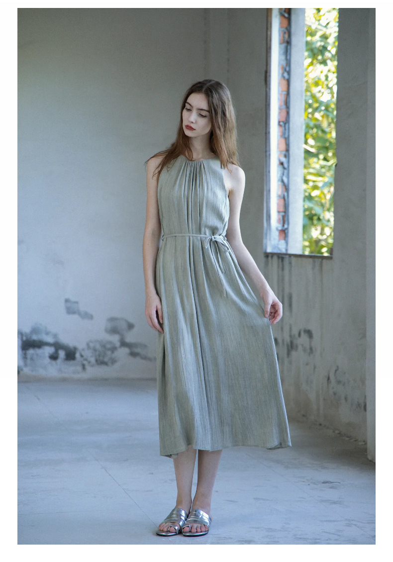 玖沐2025夏季新款亚麻无袖连衣裙女通勤宽松法式极简真口袋女装详情14