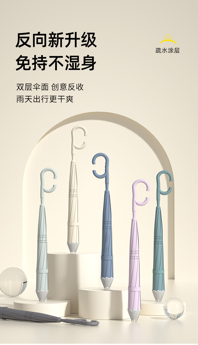 长柄双层自动反向雨伞纯色大号晴雨两用抗风防雨车载专用反向伞男详情1