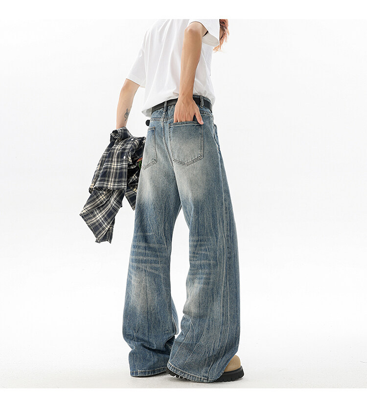 190高个子加长牛仔裤cleanfit闪电裂纹男款潮牌设计感直筒微喇裤详情11