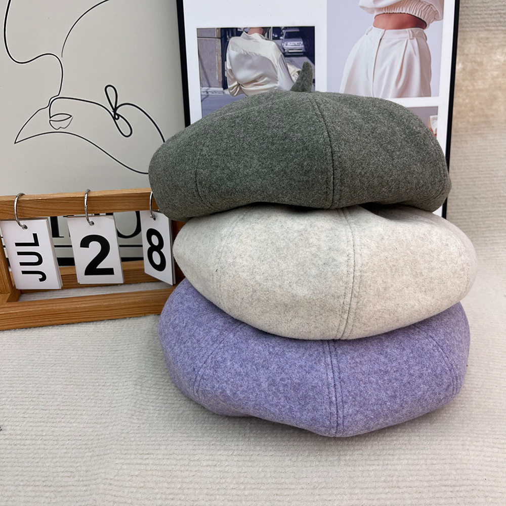 Korean style versatile autumn and winter new Beret hats for women, British retro woolen painter hats, Japanese casual octagonal hats for women pic 8