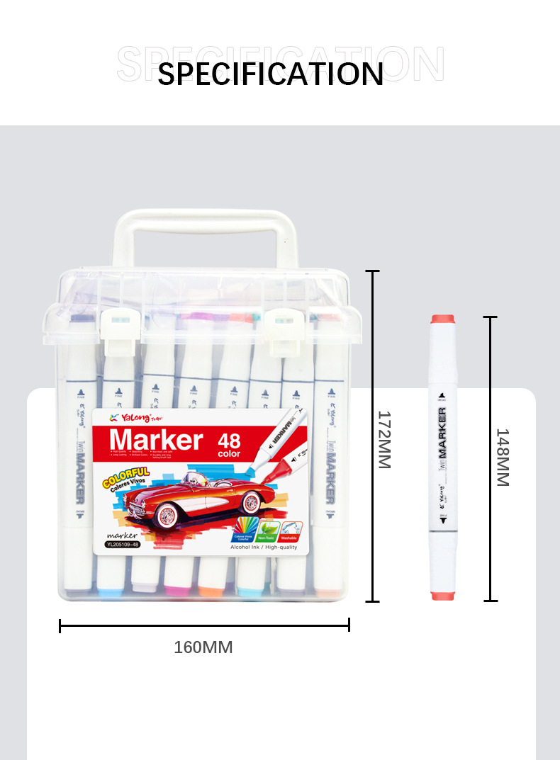 Yalong Cross-border 2023 New Student Art Supplies 48 Color Art Marks, Color double-pointed marks for children pic 8
