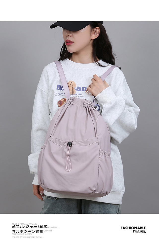 新款轻便束口抽绳双肩背包韩系大容量户外通勤休闲可折叠双肩包详情17