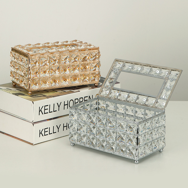 European-style best-selling ins tissue paper, metal tissue box, living room desktop storage box, crystal tissue box, factory direct sales pic 3