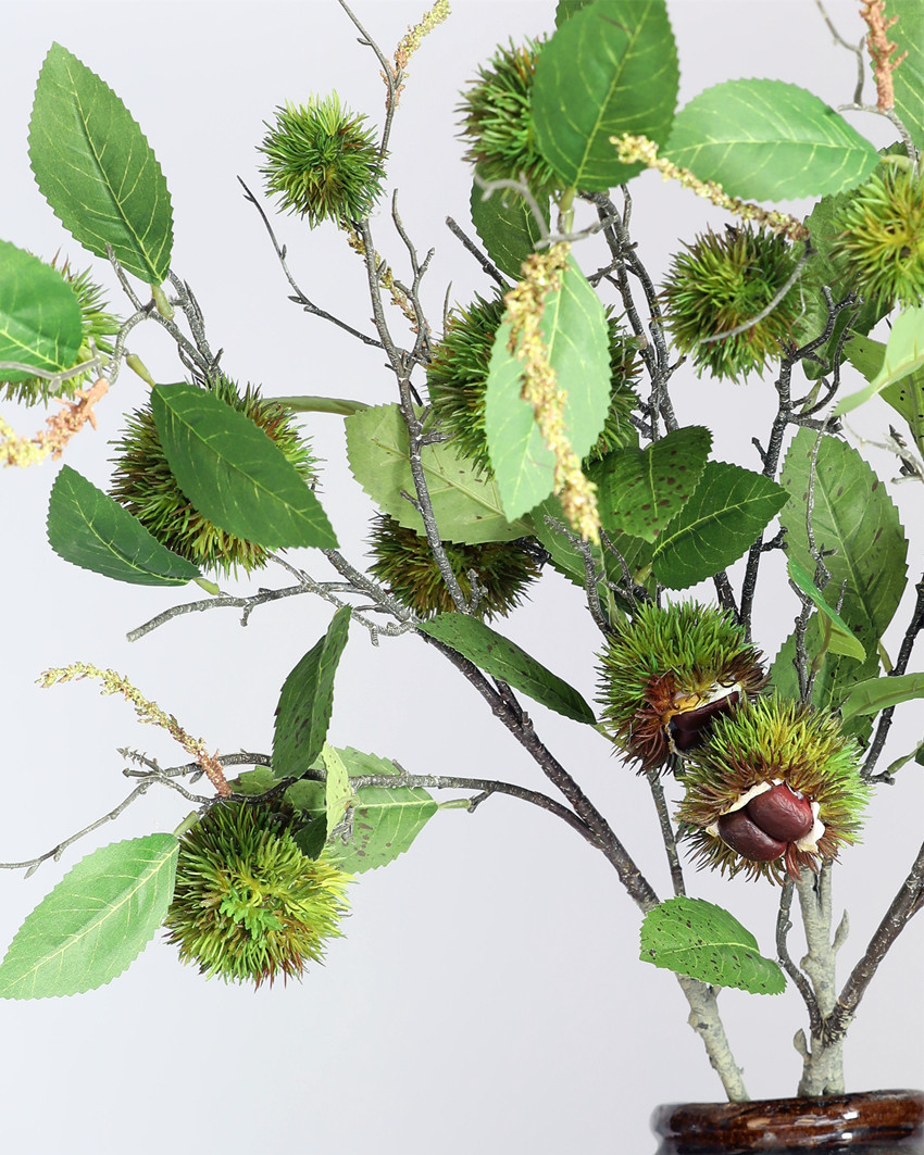 新中式宅寂风格装饰 板栗果仿真植物 插花软装植树 单枝仿真板栗果样板间装饰详情1