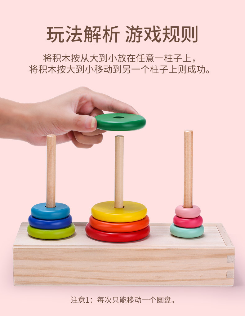 包邮 10层彩色智力汉诺塔彩虹塔木制儿童益智早教玩具教具游戏详情5