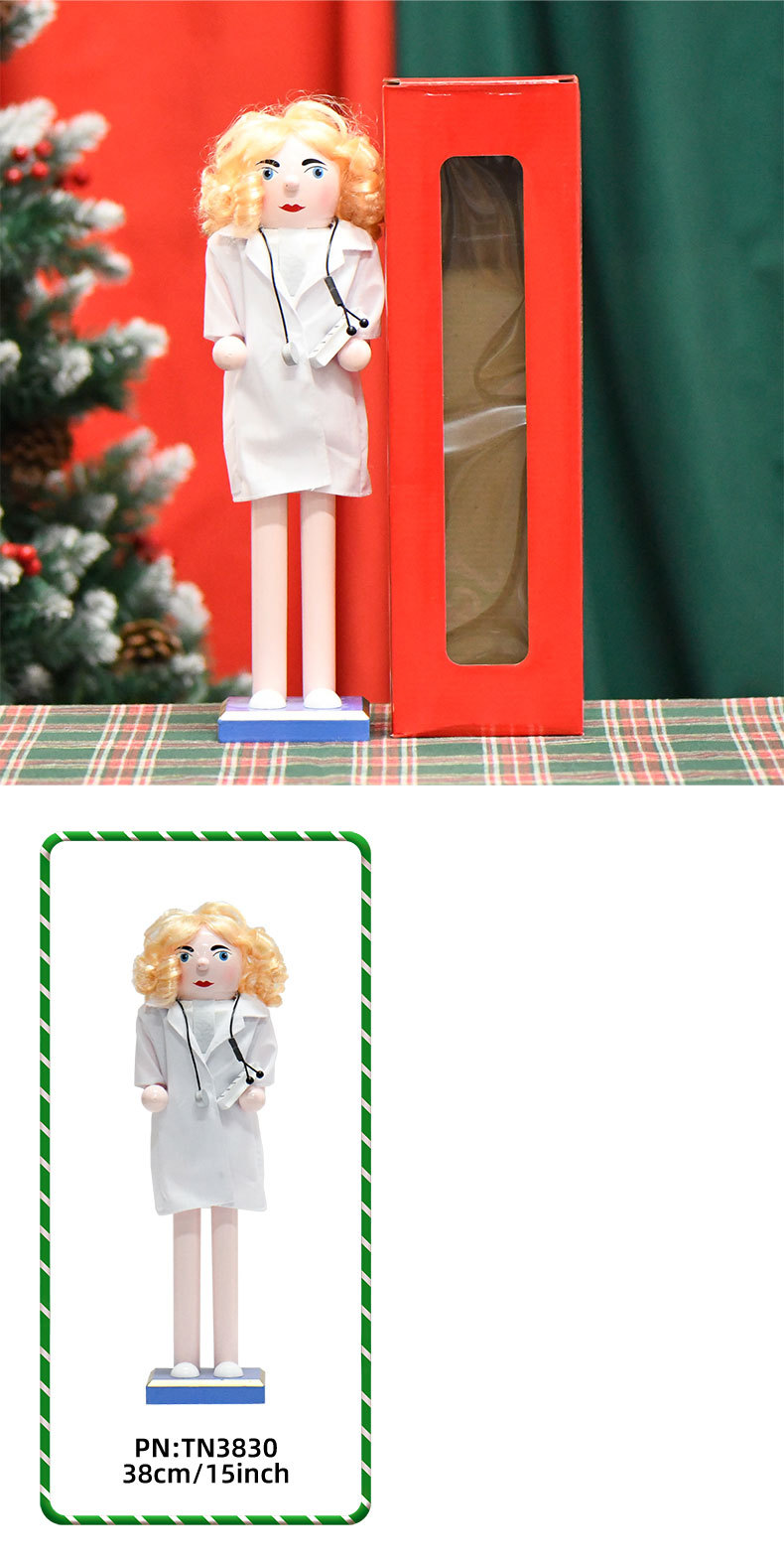 New stock: 38CM white nurse girl Nutcracker Christmas decorative handicraft professional series pic 5