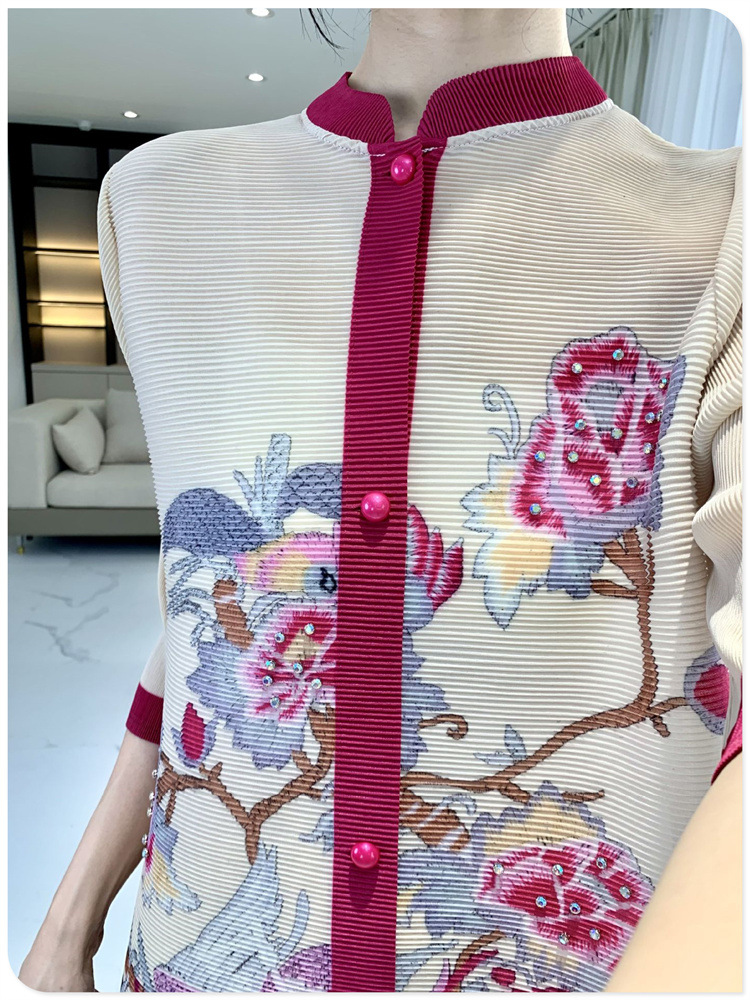 三宅褶皱2024春夏新中式连衣裙复古国风减龄洋气中老年女装衬衫裙详情8