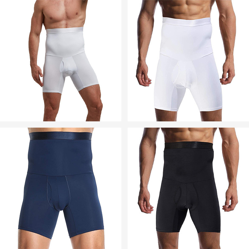 跨境欧美新款热销男士收腹束身提臀高腰运动五分点胶双层束腰裤详情8