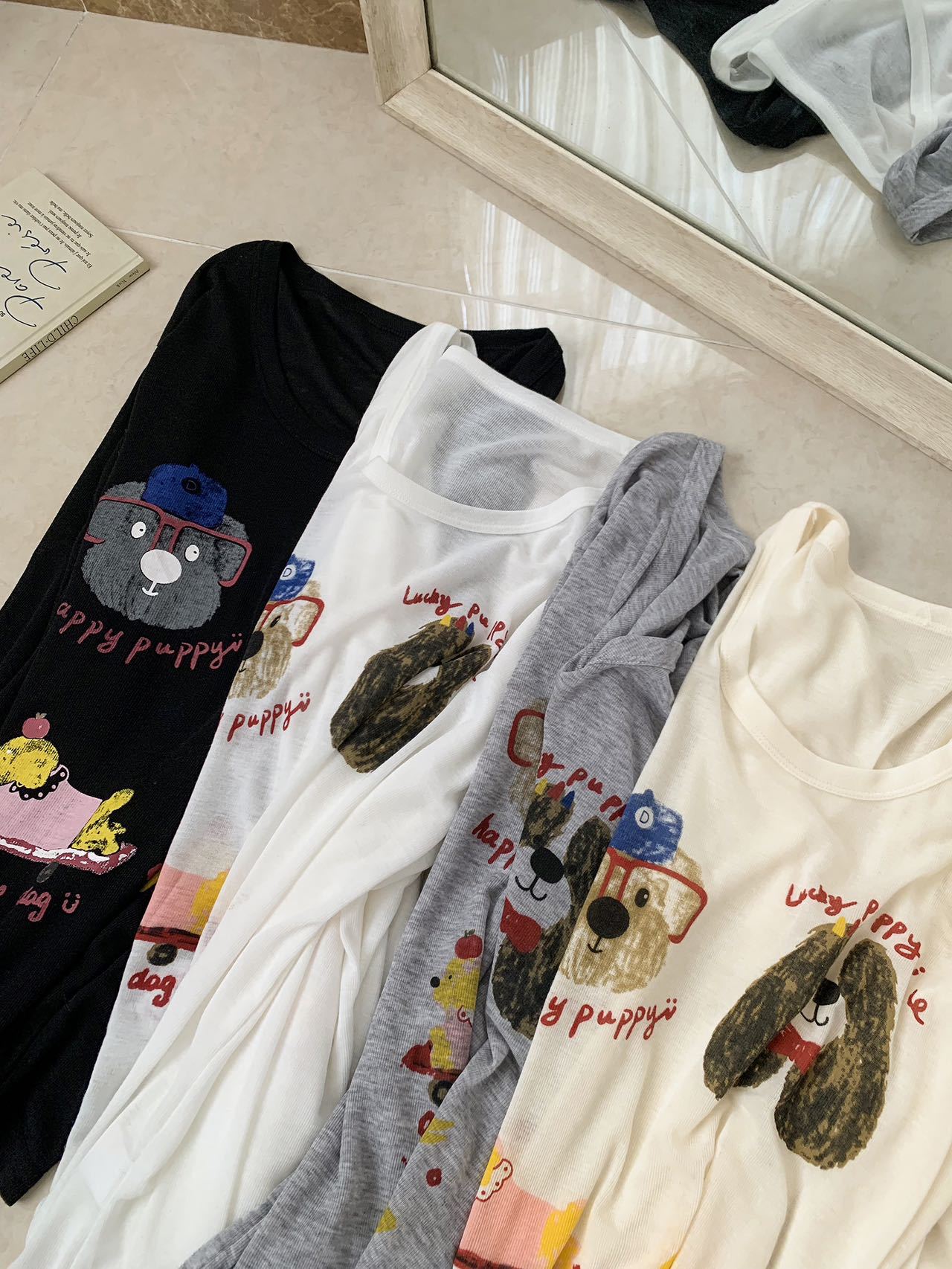 Loose-fitting, wide-necked, thin, sun-protective smock for women, summer, youthful cartoon printed long-sleeved T-shirt, U-neck top pic 37