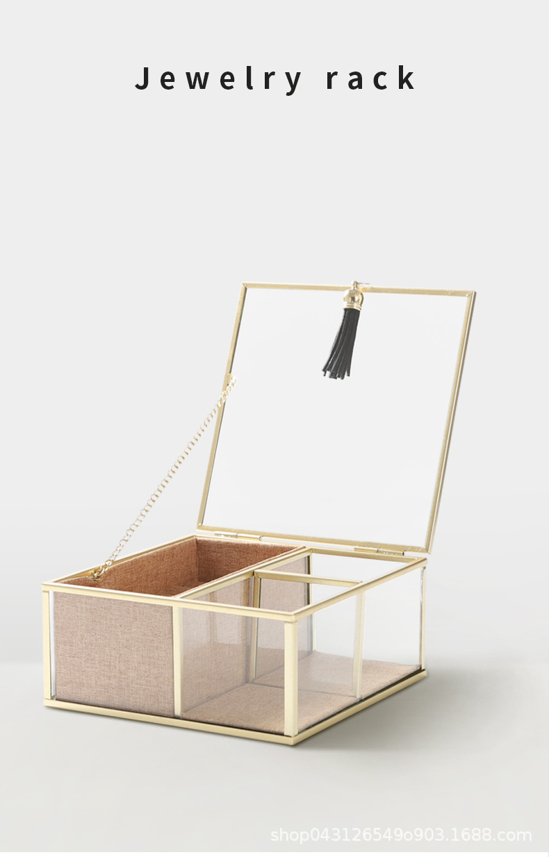 家用戒指存放 铁盒玻璃结合 小物件易丢难题 简约ins风桌面饰品架详情1