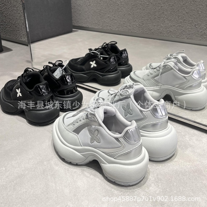 高版本2024新款涟漪网面厚底休闲鞋系带运动鞋女鞋十字花老爹鞋女详情11