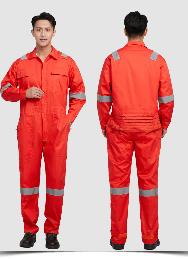 夏季纯棉连体工作服男长袖薄款全棉连体服套装反光条海运船员工服详情17