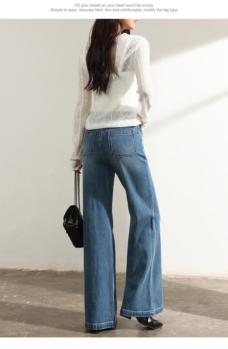 Factory direct sales of new loose and retro Lyocell cotton jeans. Pear-shaped figure, front pocket, flared flared pants with four-sided elasticity pic 14