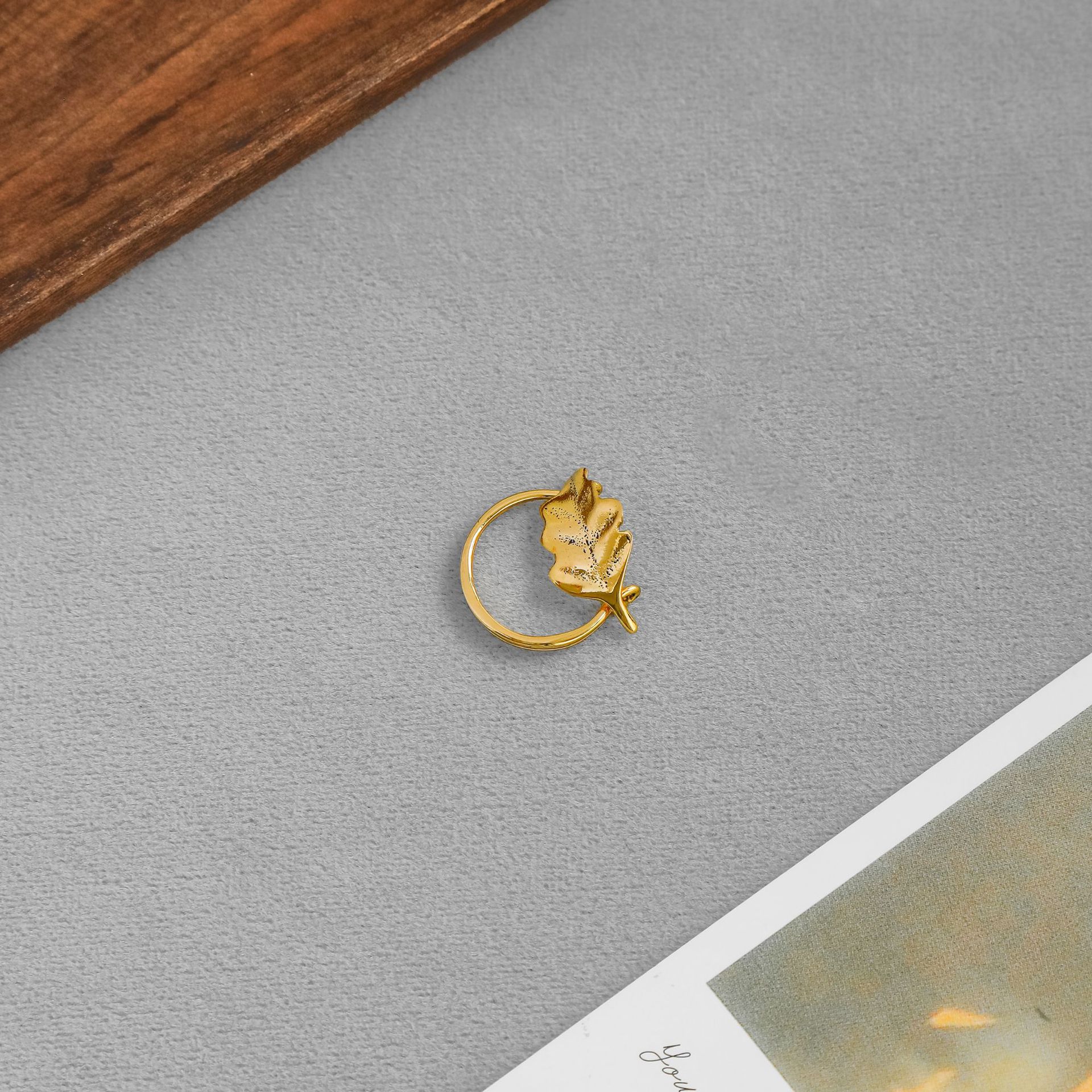 LEMA*家金面具系列树叶戒指 限定款美式复古做旧简约小众叶子戒指详情9