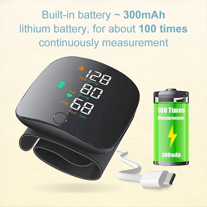 Hot Sell wrist blood pressure monitor USB charging, intelligent multi-voice backlit LCD large screen, English, Russian, Thai pic 11
