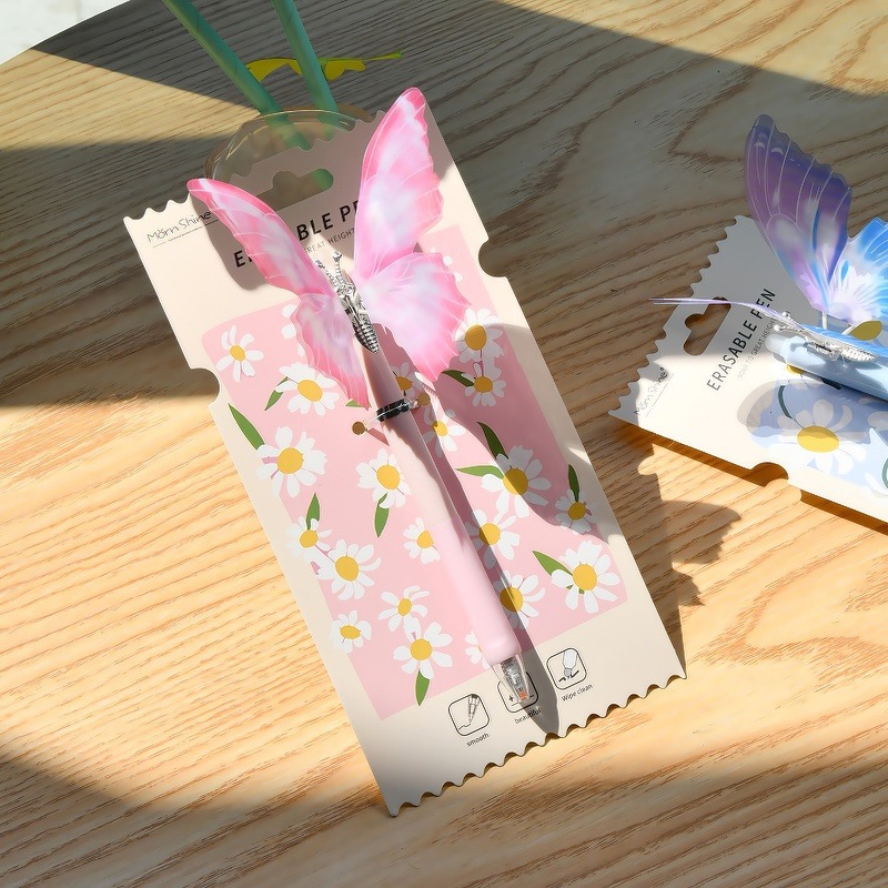Chenxi butterfly-shaped press erasable gel pen Crystal blue Student black stationery wholesale erasable pen pic 15