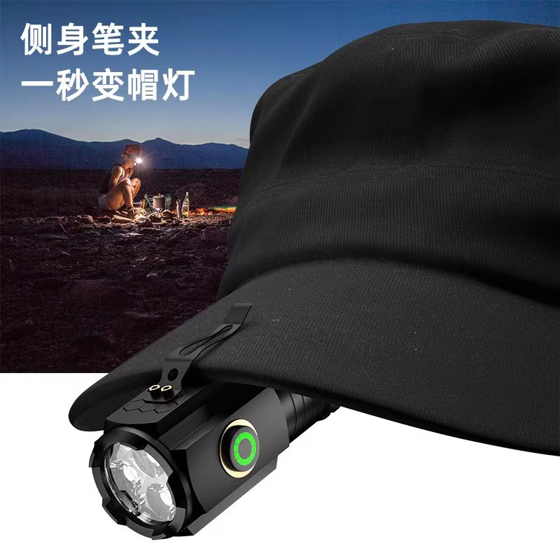 跨境抖音电商直播强光手电筒迷你便携充电多功能夹帽灯户外小手电详情13