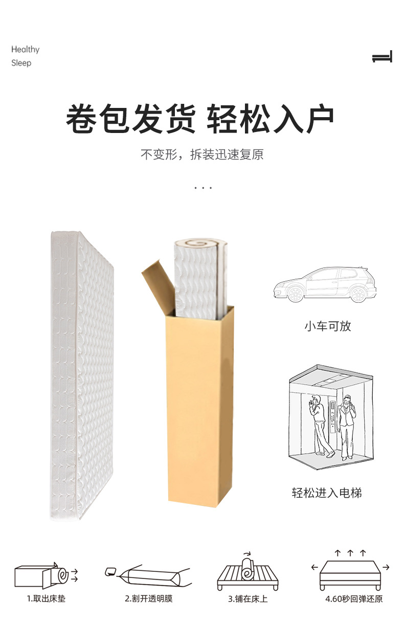 源头厂家席梦思床垫 静音独立弹簧家用海绵垫软硬适中1.8m乳胶床详情17