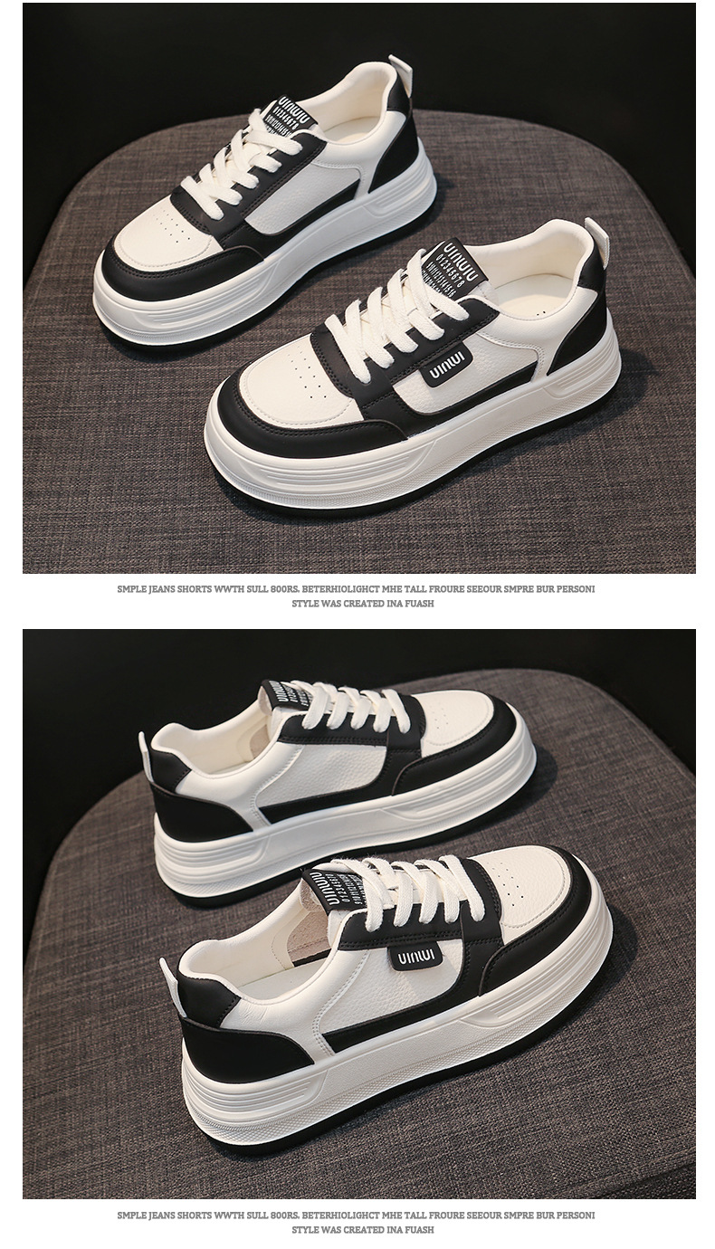 Top layer cowhide thick-soled white sneakers for women, 2025 new autumn shoes, versatile casual sports single shoes for women pic 20