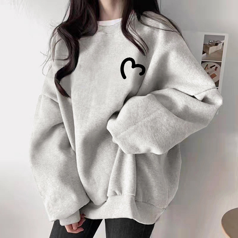 The white and gray round-neck hoodie for women in 2025 is a new bestseller in autumn. It is a casual, versatile, fashionable and stylish top with added fleece and thickening pic 6