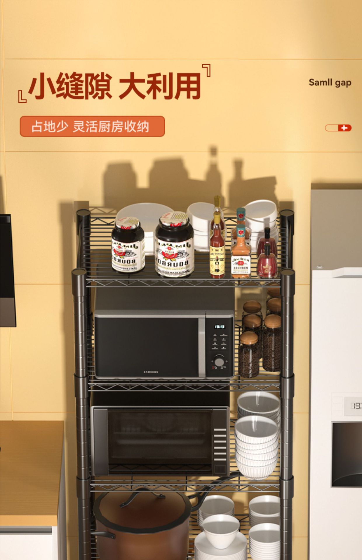 Factory wholesale kitchen shelves, microwave floor-standing metal storage, home bathroom, oven, multi-layer storage shelves pic 8